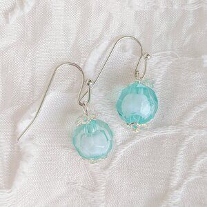 Aqua Faceted Bead Earrings – Silver